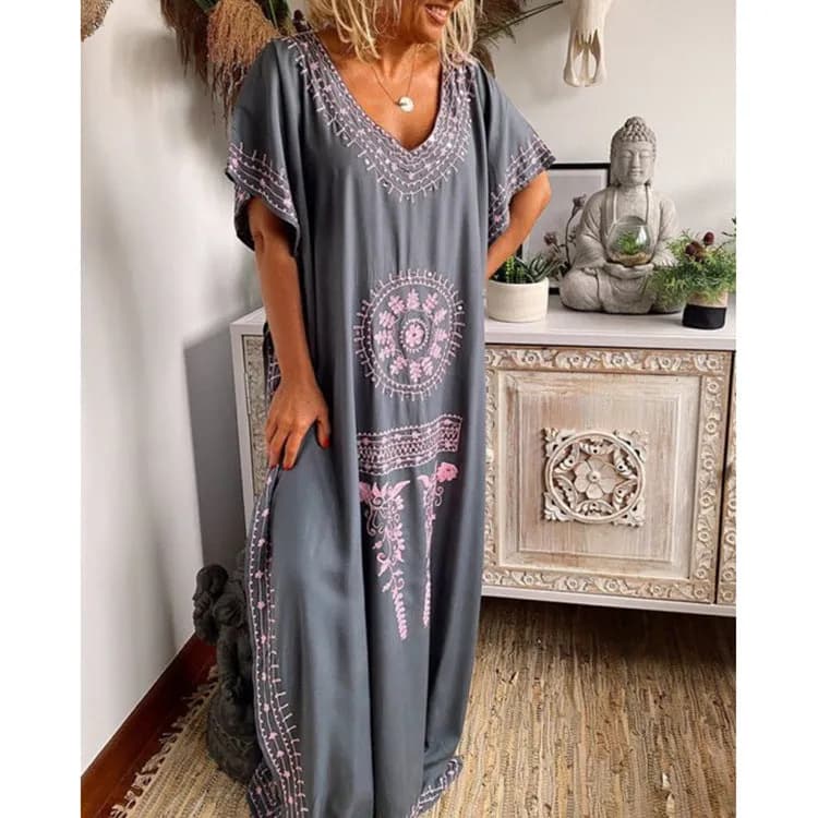Boho Maxi-Kleid mit V-Ausschnitt – Loose Fit | IVOJA