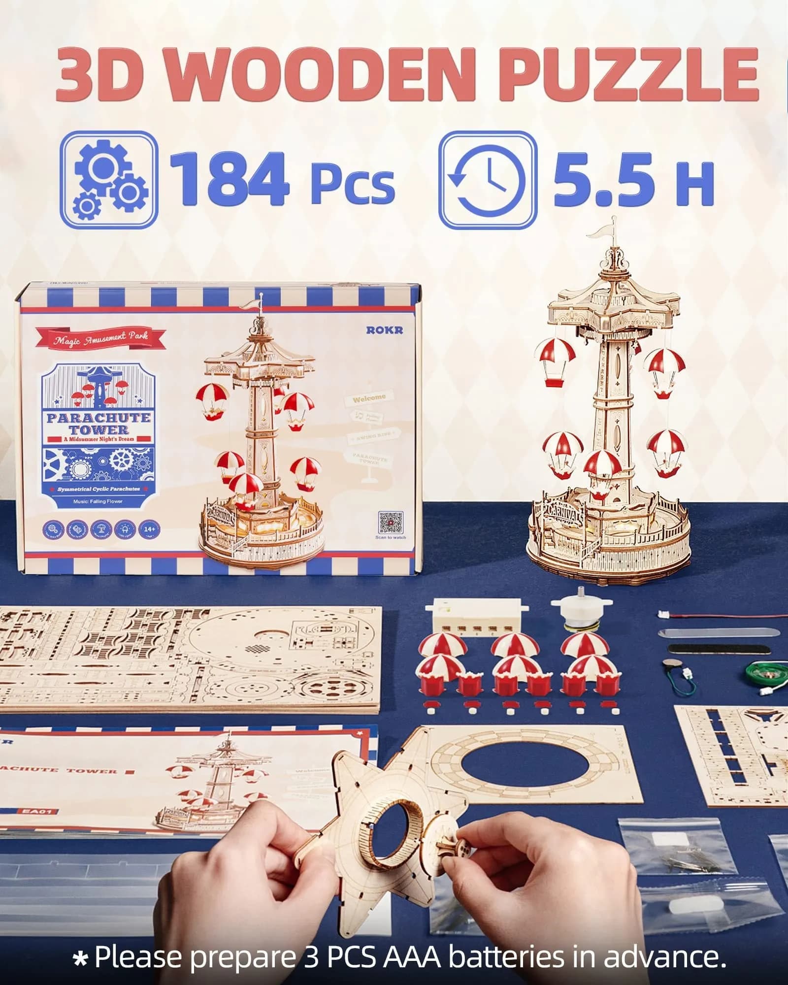 Parachute Tower – Magische Holz-Musikbox mit Aufziehmechanik (DIY)