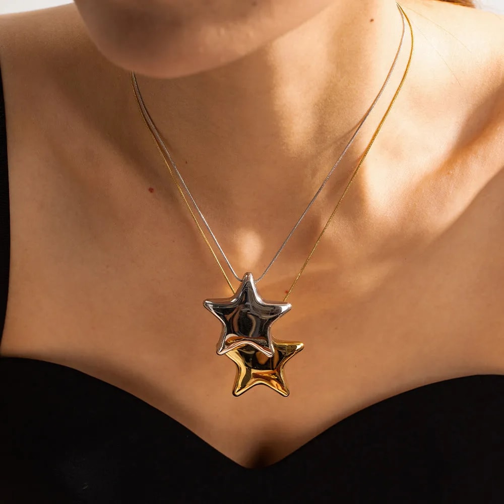 Goldene Stern Halskette Damen – 18K vergoldet, Edelstahl Schmuck elegant