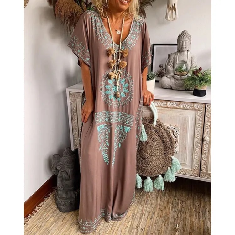 Boho Maxi-Kleid mit V-Ausschnitt – Loose Fit | IVOJA